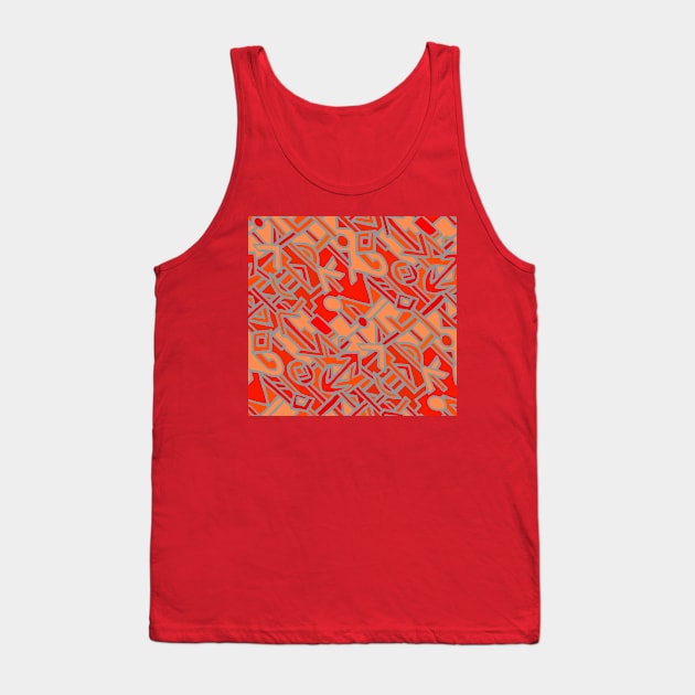 African Contemporary Kuba - Scarlet Orange Gray Tank Top by Esprit-Mystique